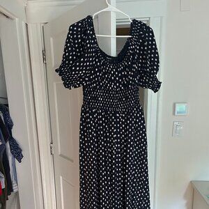 Madewell size 8 Smocked-Waist Midi Dress in Shibori Dot Print